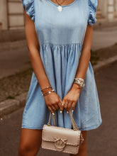 Load image into Gallery viewer, Full Size Ruffled Round Neck Cap Sleeve Denim Dress
