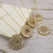 Load image into Gallery viewer, Initial Pendant Sunburst Necklace: A
