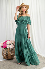 Load image into Gallery viewer, OFF THE SHOULDER RUFFLE MAXI DRESS
