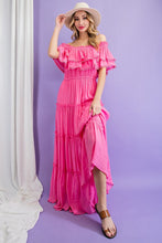 Load image into Gallery viewer, OFF THE SHOULDER RUFFLE MAXI DRESS
