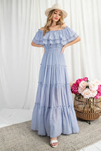 Load image into Gallery viewer, OFF THE SHOULDER RUFFLE MAXI DRESS
