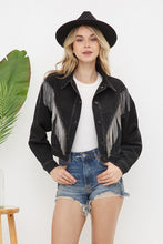 Load image into Gallery viewer, Denim Chevron Fringe Jacket
