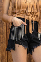 Load image into Gallery viewer, Frayed Rhinestone Denim Shorts
