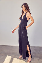 Load image into Gallery viewer, DEEP V-NECK WIDE LEG JUMPSUIT
