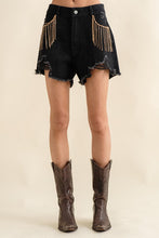 Load image into Gallery viewer, Frayed Rhinestone Denim Shorts
