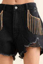 Load image into Gallery viewer, Frayed Rhinestone Denim Shorts
