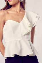 Load image into Gallery viewer, ONE SHOULDER RUFFLE PEPLUM TOP
