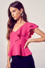 Load image into Gallery viewer, ONE SHOULDER RUFFLE PEPLUM TOP
