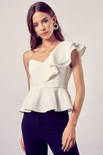 Load image into Gallery viewer, ONE SHOULDER RUFFLE PEPLUM TOP
