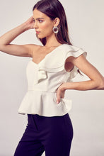 Load image into Gallery viewer, ONE SHOULDER RUFFLE PEPLUM TOP
