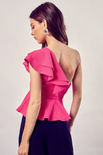 Load image into Gallery viewer, ONE SHOULDER RUFFLE PEPLUM TOP
