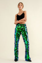 Load image into Gallery viewer, 32842P - Mid Rise Iridescent Square Disc Sequin Pants: M / HOT PINK
