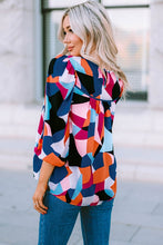 Load image into Gallery viewer, Color Block Crewneck Ruffled Puff Sleeve Blouse
