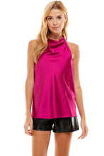 Load image into Gallery viewer, Satin Cowl Neck Halter Top
