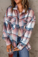 Load image into Gallery viewer, Pink Plaid Flap Pockets Shacket
