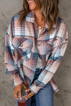 Load image into Gallery viewer, Pink Plaid Flap Pockets Shacket
