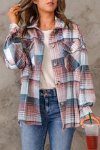 Load image into Gallery viewer, Pink Plaid Flap Pockets Shacket
