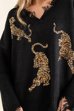 Load image into Gallery viewer, Frayed Edge Sequin Tiger Sweater
