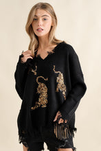 Load image into Gallery viewer, Frayed Edge Sequin Tiger Sweater
