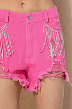 Load image into Gallery viewer, Frayed Rhinestone Denim Shorts
