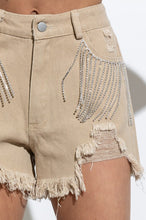 Load image into Gallery viewer, Frayed Rhinestone Denim Shorts
