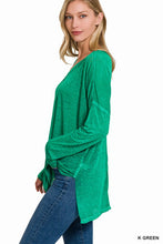 Load image into Gallery viewer, MELANGE BURNOUT DOLMAN SLEEVE V-NECK TOP
