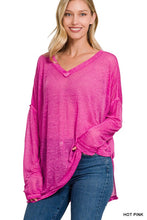 Load image into Gallery viewer, MELANGE BURNOUT DOLMAN SLEEVE V-NECK TOP
