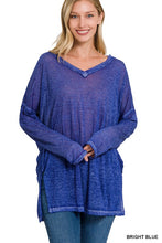 Load image into Gallery viewer, MELANGE BURNOUT DOLMAN SLEEVE V-NECK TOP
