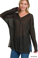 Load image into Gallery viewer, MELANGE BURNOUT DOLMAN SLEEVE V-NECK TOP
