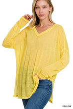 Load image into Gallery viewer, MELANGE BURNOUT DOLMAN SLEEVE V-NECK TOP
