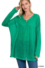 Load image into Gallery viewer, MELANGE BURNOUT DOLMAN SLEEVE V-NECK TOP
