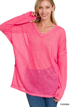 Load image into Gallery viewer, MELANGE BURNOUT DOLMAN SLEEVE V-NECK TOP
