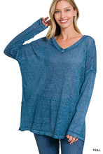 Load image into Gallery viewer, MELANGE BURNOUT DOLMAN SLEEVE V-NECK TOP
