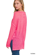 Load image into Gallery viewer, MELANGE BURNOUT DOLMAN SLEEVE V-NECK TOP
