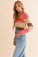 Load image into Gallery viewer, Long Sleeve Color Block Stripe Knit Top
