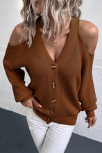 Load image into Gallery viewer, Cold Shoulder Plunge Neck Ribbed Cardigan
