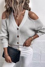 Load image into Gallery viewer, Cold Shoulder Plunge Neck Ribbed Cardigan
