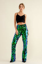 Load image into Gallery viewer, 32842P - Mid Rise Iridescent Square Disc Sequin Pants: L / HOT PINK
