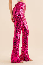 Load image into Gallery viewer, 32842P - Mid Rise Iridescent Square Disc Sequin Pants: S / HOT PINK
