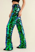 Load image into Gallery viewer, 32842P - Mid Rise Iridescent Square Disc Sequin Pants: L / HOT PINK
