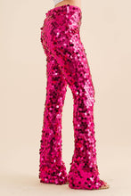 Load image into Gallery viewer, 32842P - Mid Rise Iridescent Square Disc Sequin Pants: M / HOT PINK
