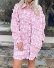 Load image into Gallery viewer, Plaid Houndstooth Patchwork Shacket w/Pockets: Pink / S
