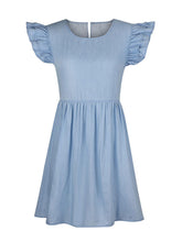 Load image into Gallery viewer, Full Size Ruffled Round Neck Cap Sleeve Denim Dress
