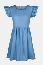 Load image into Gallery viewer, Full Size Ruffled Round Neck Cap Sleeve Denim Dress
