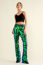 Load image into Gallery viewer, 32842P - Mid Rise Iridescent Square Disc Sequin Pants: L / HOT PINK
