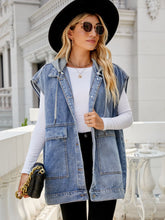 Load image into Gallery viewer, Hooded Sleeveless Denim Top with Pockets
