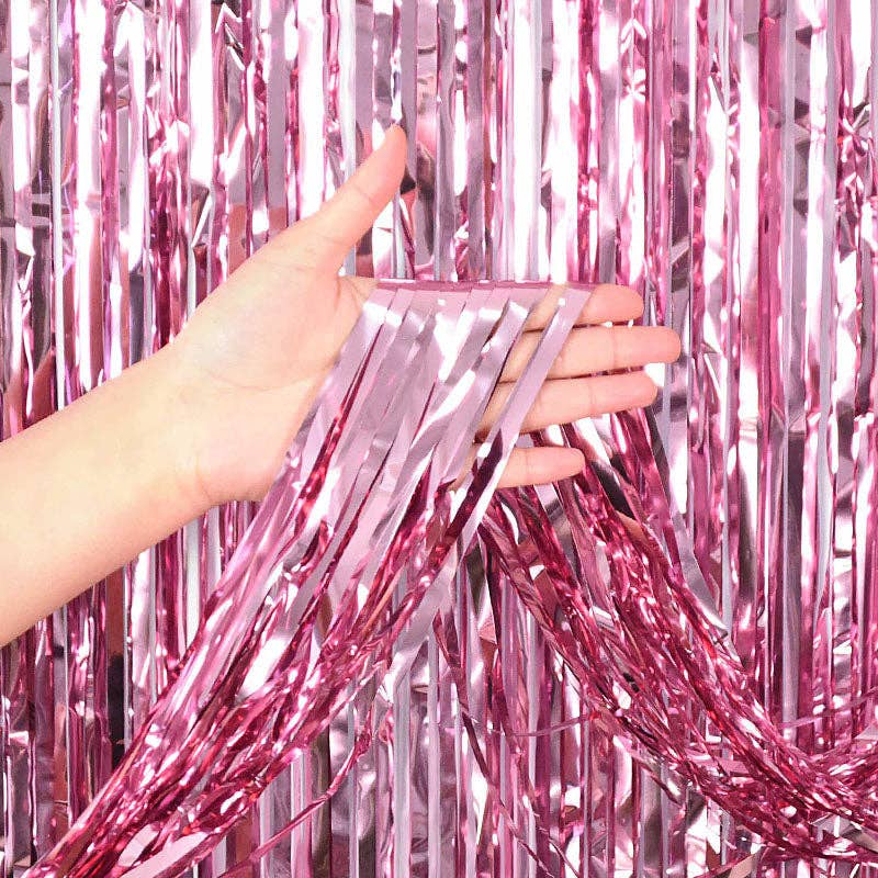 Ellie's Party Supply - Pink Metallic Fringe Tinsel Curtain Backdrop (2 pack)