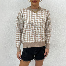 Load image into Gallery viewer, Houndstooth Round Neck Drop Shoulder Sweater
