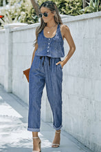 Load image into Gallery viewer, Buttoned Scoop Neck Denim Jumpsuit
