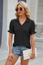 Load image into Gallery viewer, Eyelet Johnny Collar Short Sleeve Blouse
